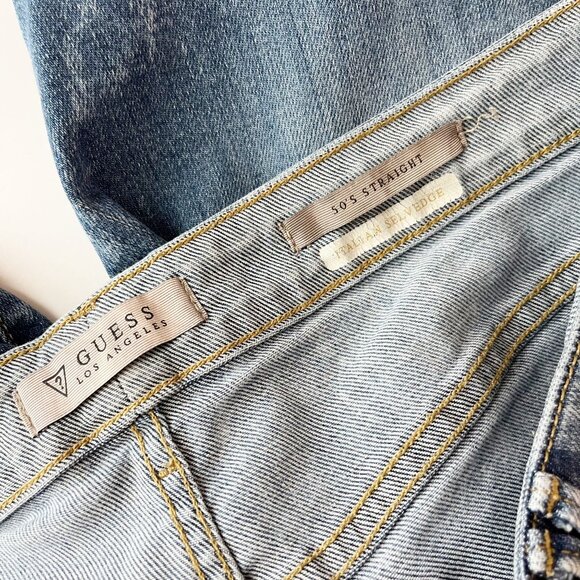 Guess 50's Straight Distressed Paint Splatter Jeans Italian Selvedge Denim Sz 27 - Picture 3 of 7